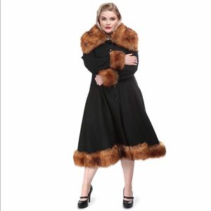 Collectif Pearl coat black and faux fox fur New With Tags